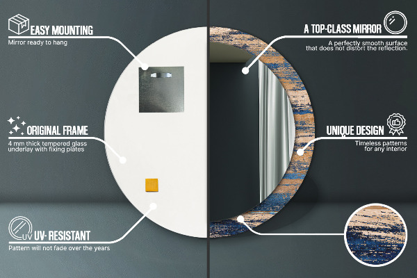 Moldura impressa espelho redondo Madeira abstrata