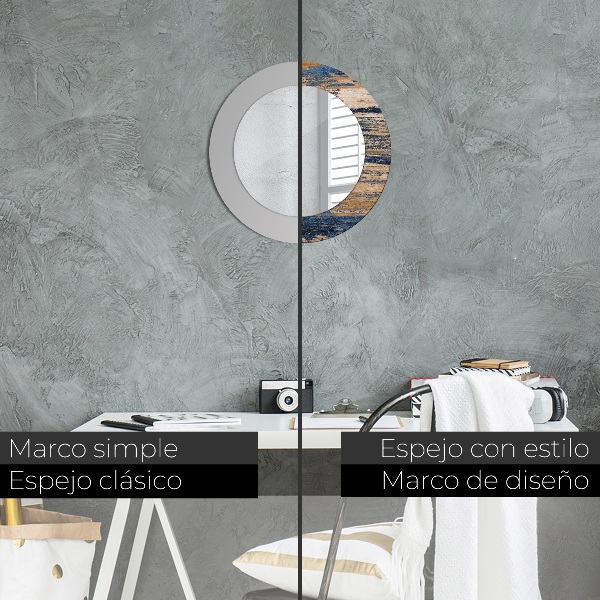 Moldura impressa espelho redondo Madeira abstrata