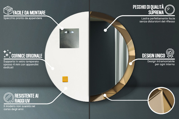 Espelho com moldura impressa redondo Abstrato moderno