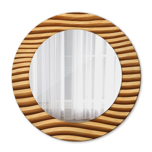 Espelho de parede circular decorativo Onda de madeira