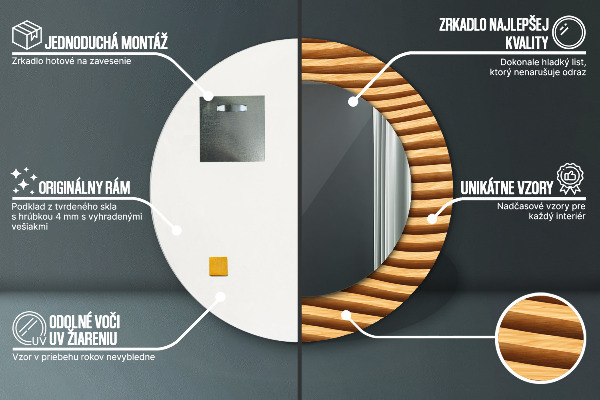 Espelho de parede circular decorativo Onda de madeira