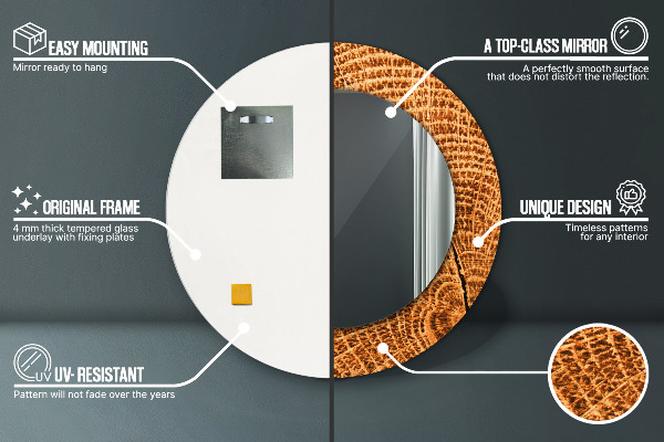 Espelho circular decorativo de parede Madeira de carvalho