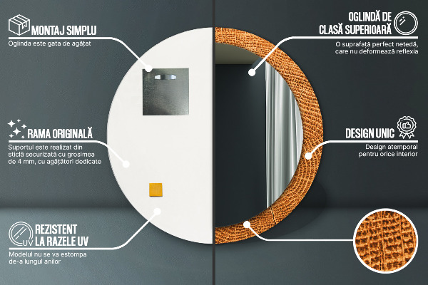 Espelho circular decorativo de parede Madeira de carvalho