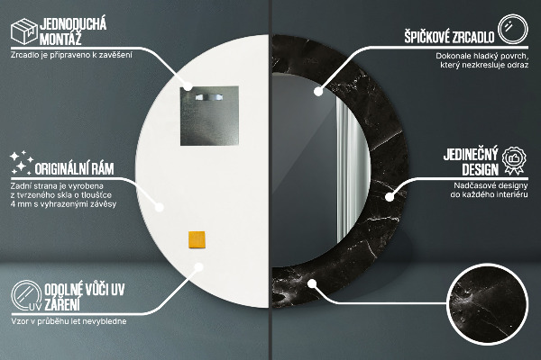 Espelho circular de parede decorativo Pedra de mármore