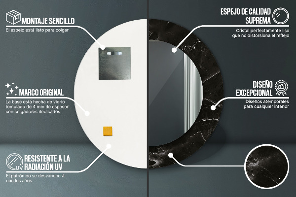 Espelho circular de parede decorativo Pedra de mármore