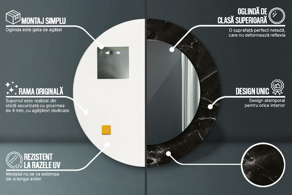 Espelho circular de parede decorativo Pedra de mármore