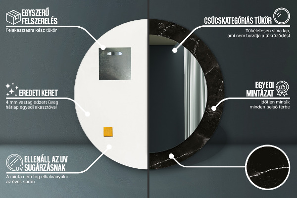 Espelho circular de parede decorativo Pedra de mármore