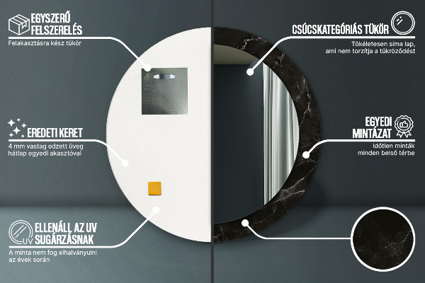 Espelho circular de parede decorativo Pedra de mármore