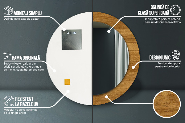 Espelho de parede circular decorativo Carvalho rústico