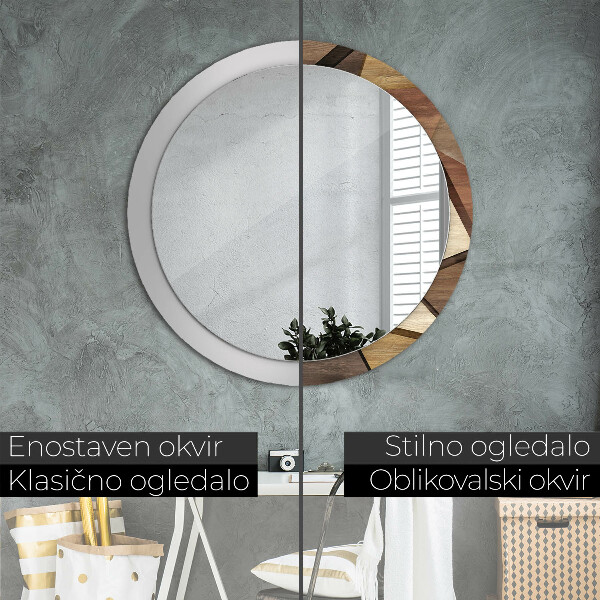 Espelho circular de parede decorativo Madeira geométrica 3d