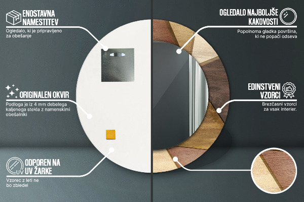 Espelho circular de parede decorativo Madeira geométrica 3d