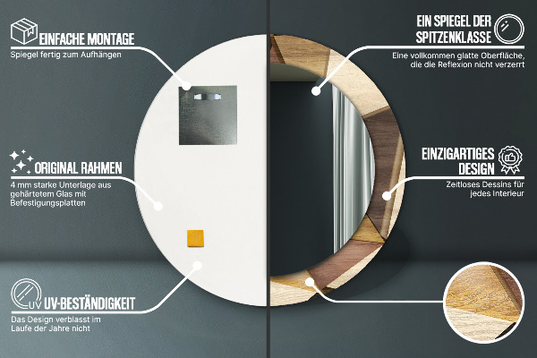 Espelho circular de parede decorativo Madeira geométrica 3d