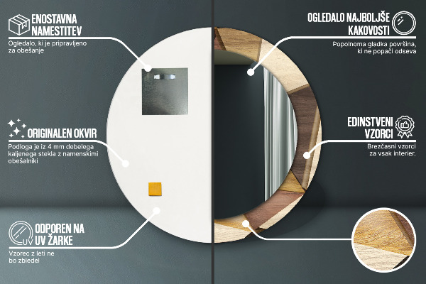 Espelho circular de parede decorativo Madeira geométrica 3d