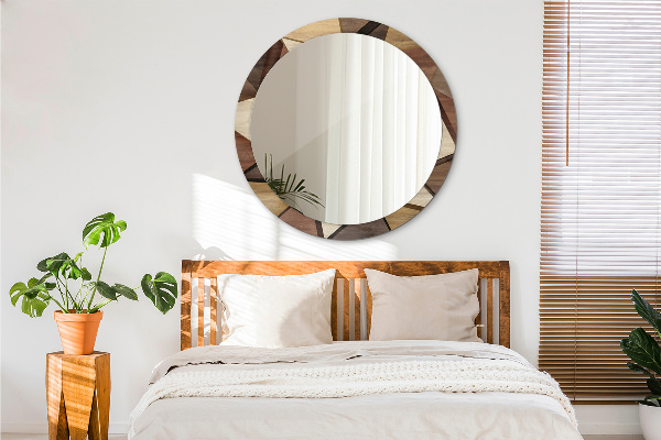 Espelho circular de parede decorativo Madeira geométrica 3d