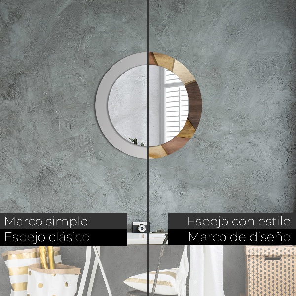 Espelho circular de parede decorativo Madeira geométrica 3d