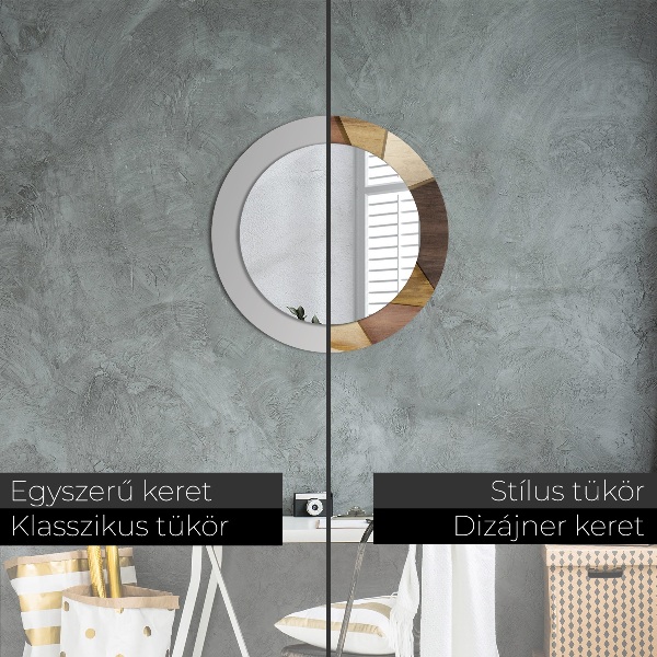 Espelho circular de parede decorativo Madeira geométrica 3d