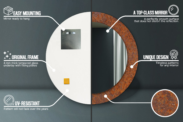 Espelho com moldura impressa redondo Metal rústico