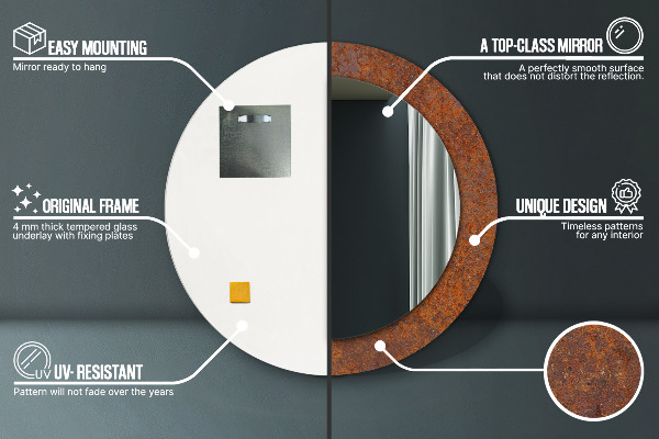 Espelho com moldura impressa redondo Metal rústico