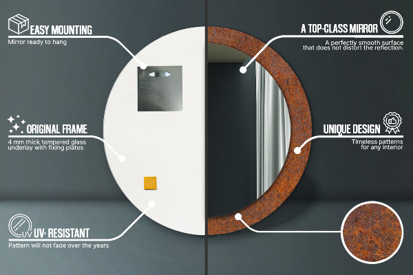 Espelho com moldura impressa redondo Metal rústico