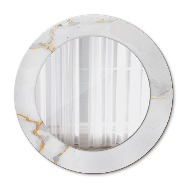 Espelho com moldura impressa redondo Mármore dourado branco