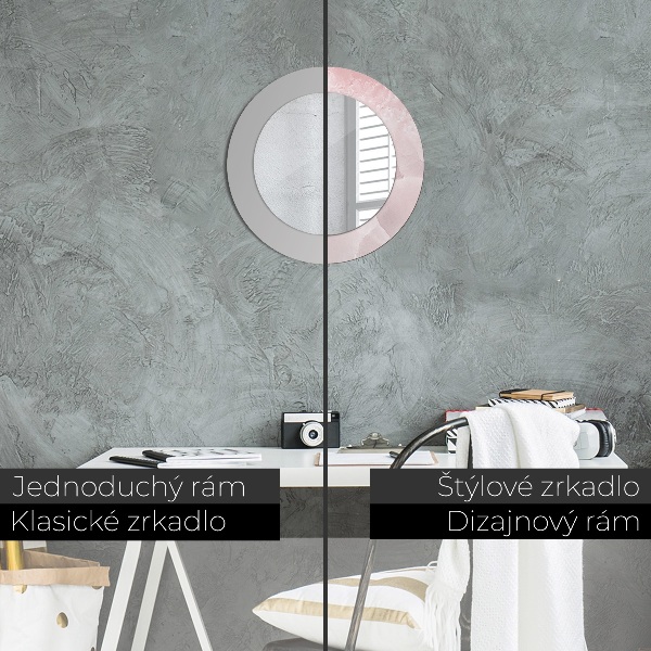 Espelho com moldura impressa redondo Pedra cor-de-rosa