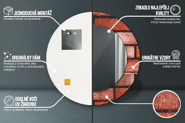 Espelho decorativo de parede redondo Tijolo vermelho