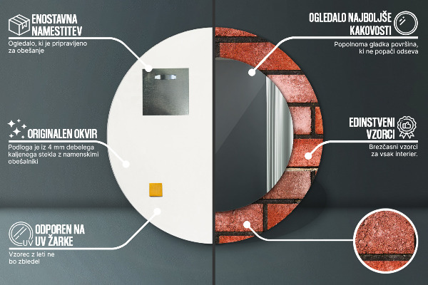 Espelho decorativo de parede redondo Tijolo vermelho