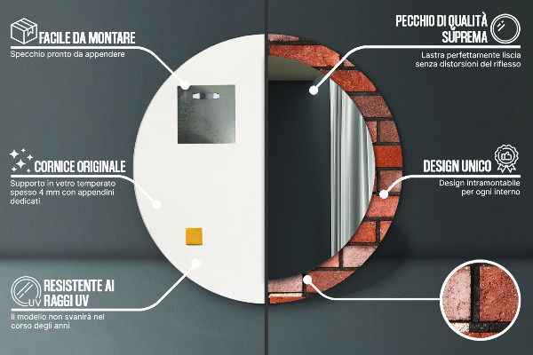 Espelho decorativo de parede redondo Tijolo vermelho