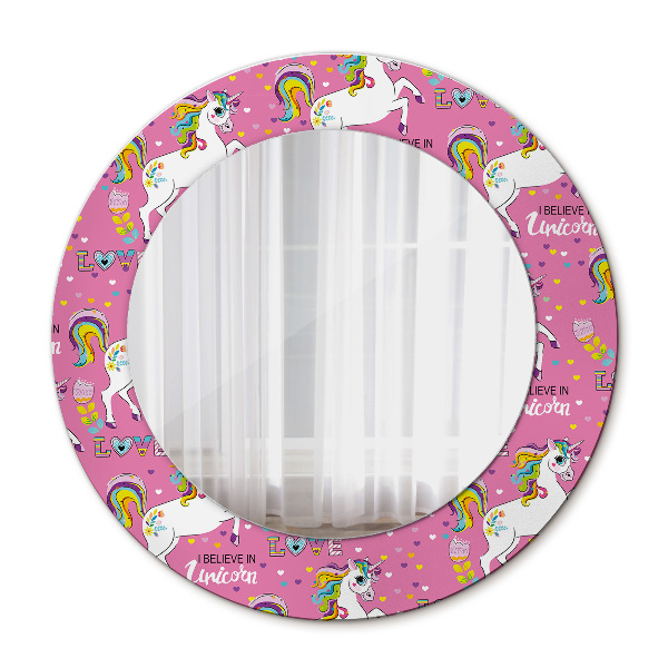 Espelho de parede circular decorativo Unicórnio mágico