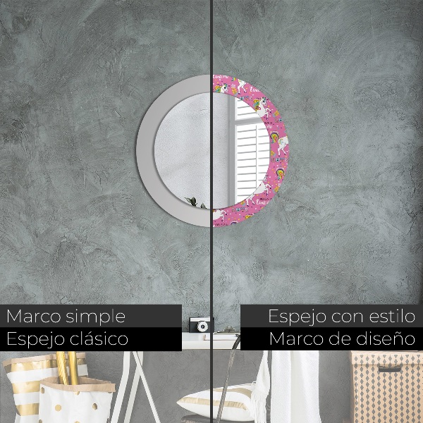 Espelho de parede circular decorativo Unicórnio mágico