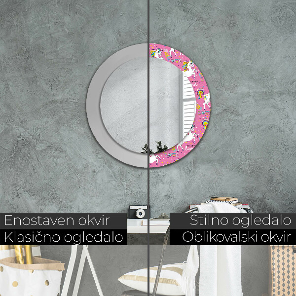 Espelho de parede circular decorativo Unicórnio mágico