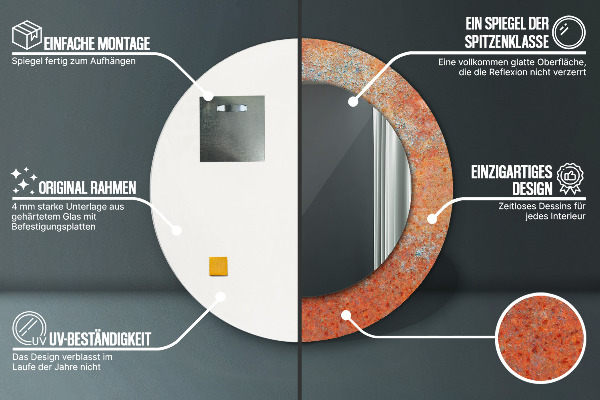 Espelho de parede circular decorativo Metal enferrujado