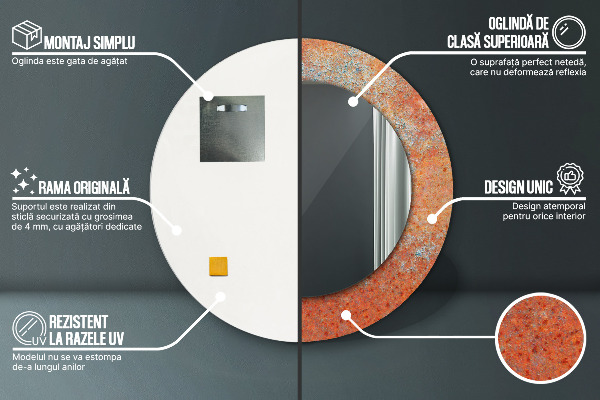 Espelho de parede circular decorativo Metal enferrujado