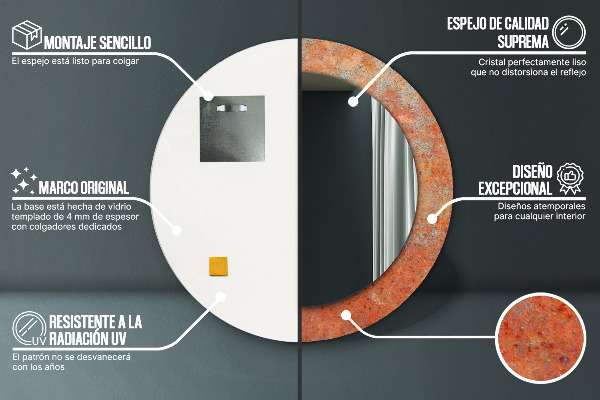 Espelho de parede circular decorativo Metal enferrujado