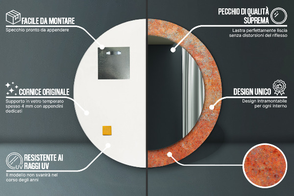 Espelho de parede circular decorativo Metal enferrujado