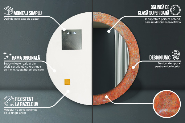 Espelho de parede circular decorativo Metal enferrujado