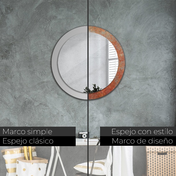 Espelho de parede circular decorativo Metal enferrujado