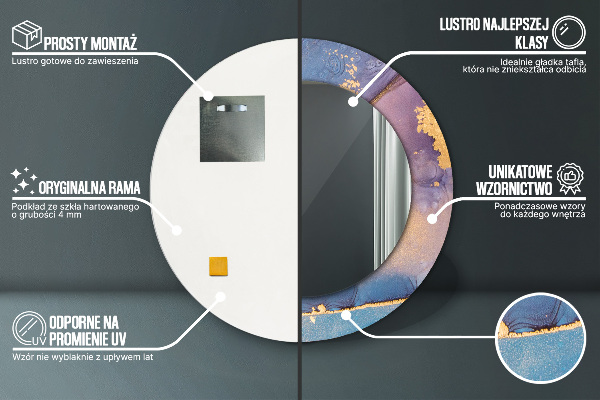 Espelho circular de parede decorativo Pedra de mármore