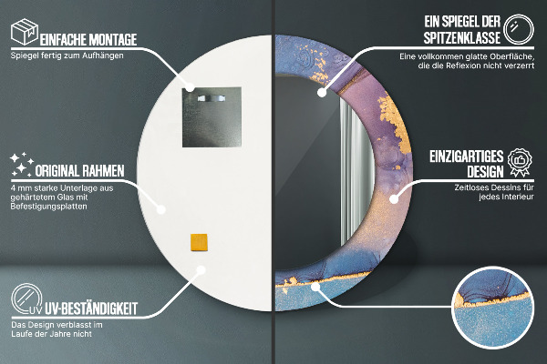 Espelho circular de parede decorativo Pedra de mármore