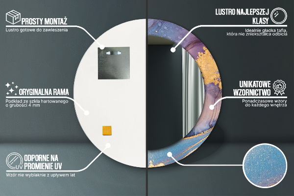 Espelho circular de parede decorativo Pedra de mármore