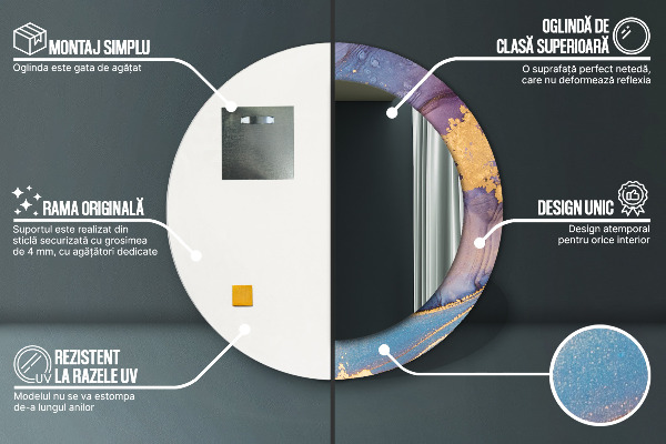 Espelho circular de parede decorativo Pedra de mármore