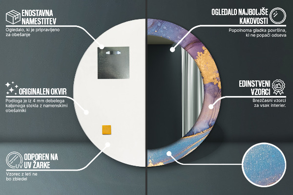 Espelho circular de parede decorativo Pedra de mármore