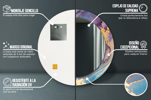 Espelho circular de parede decorativo Pedra de mármore