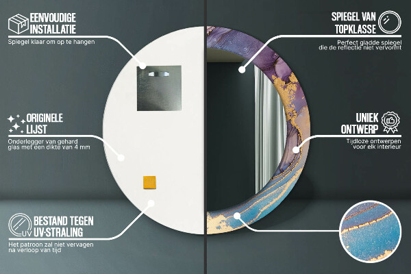 Espelho circular de parede decorativo Pedra de mármore