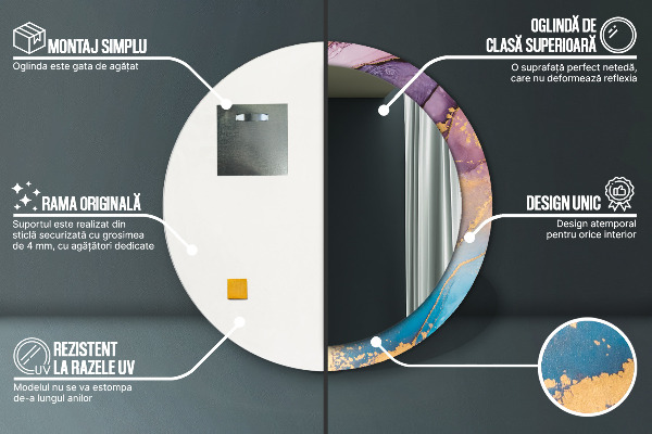 Espelho circular de parede decorativo Pedra de mármore