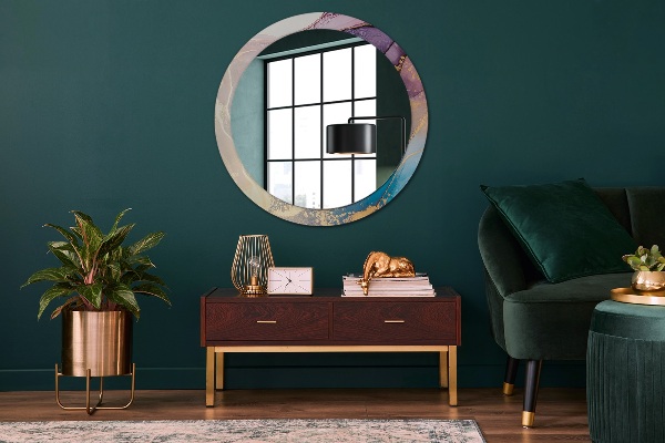 Espelho circular de parede decorativo Pedra de mármore