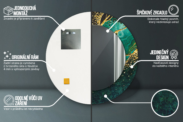 Espelho com moldura impressa redondo Verde mármore