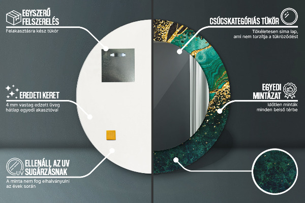 Espelho com moldura impressa redondo Verde mármore