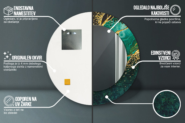 Espelho com moldura impressa redondo Verde mármore