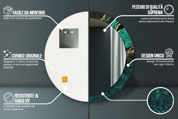 Espelho com moldura impressa redondo Verde mármore